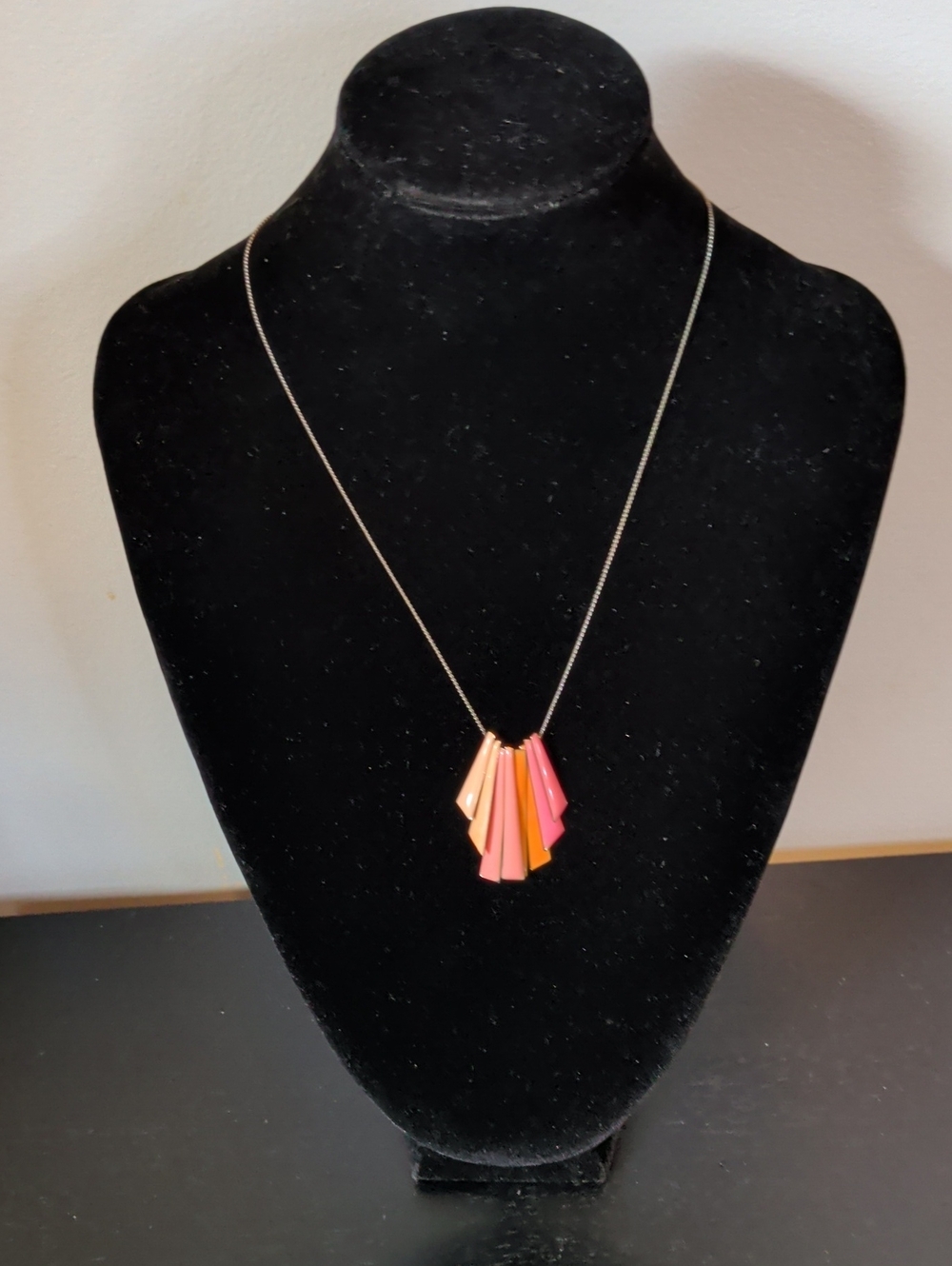Vintage Pink & Coral Enamel Bar Pendant Necklace